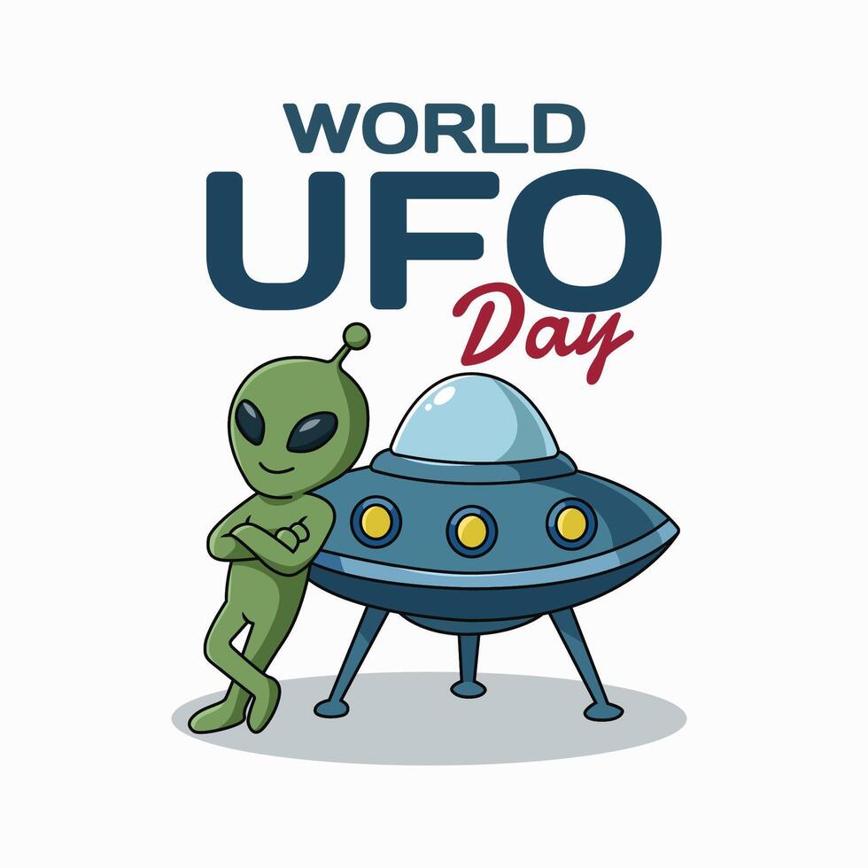 World UFO Day banner or poster with an alien vector