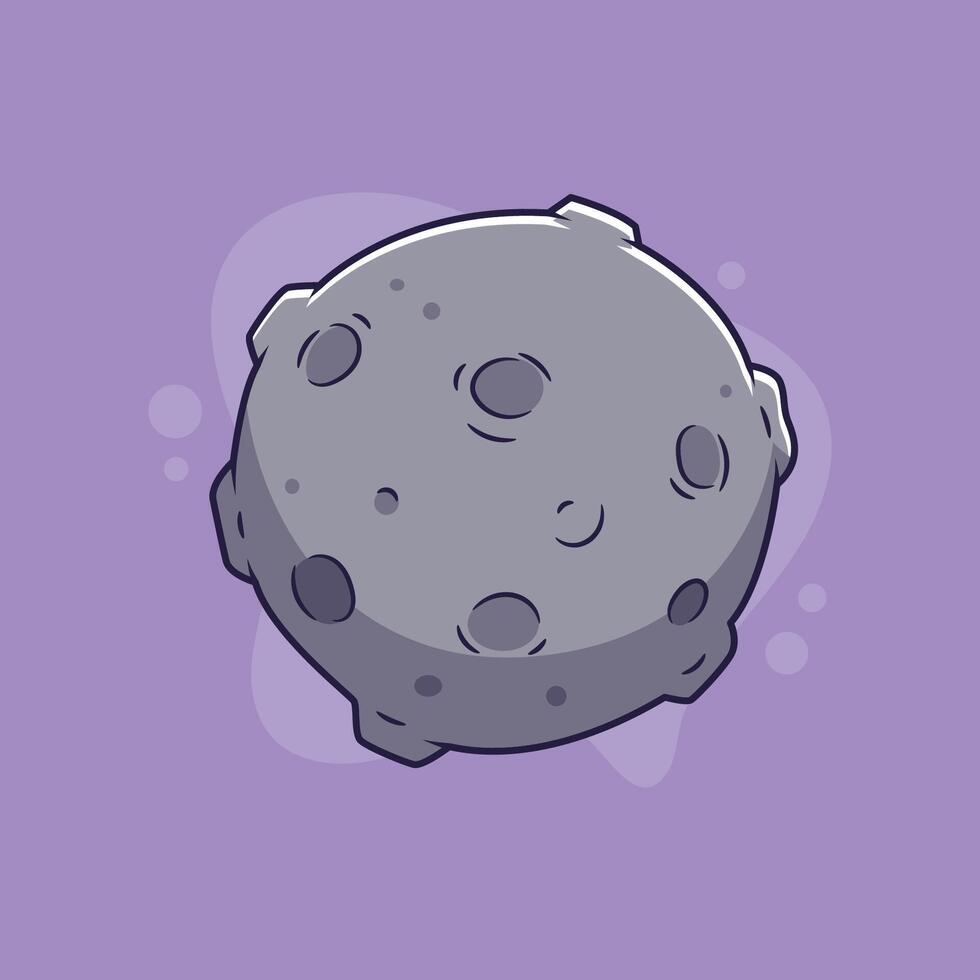 Cartoon Asteroid with Craters on a Purple Background vector