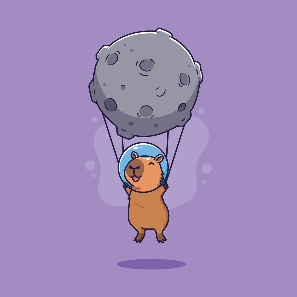 Beaver with moon parachute vector