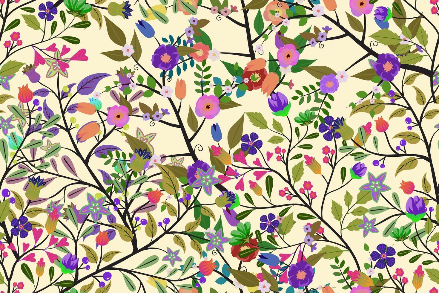 Colorful floral design with various plants vector