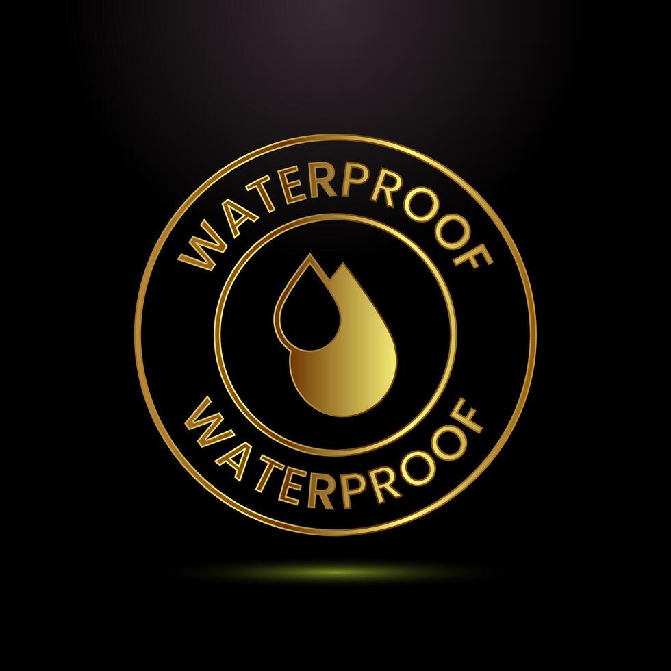 Waterproof icon design, water resistant sign symbol in gold color style vector