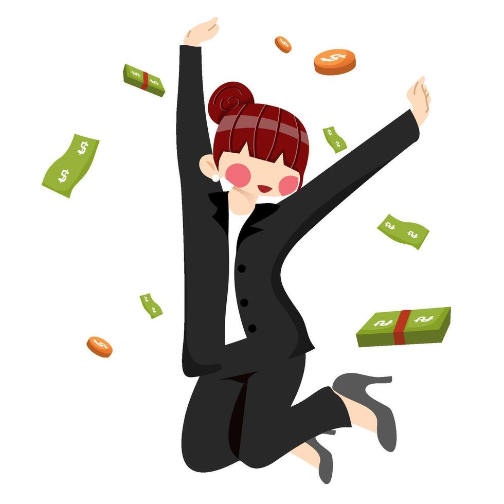 Business women jumping with money and joyfull vector