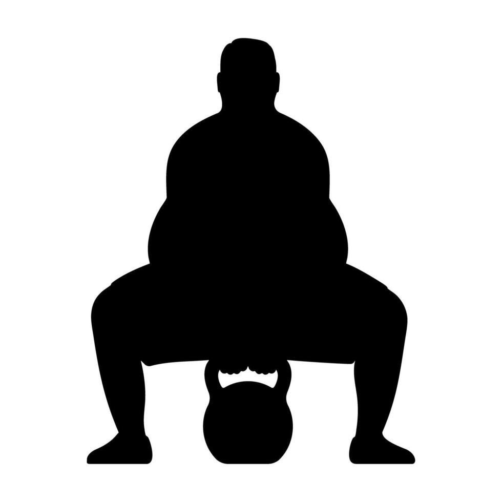 Silhouette illustration of an overweight man lifting a kettlebell vector