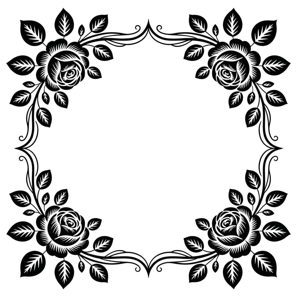 Black and white roses frame vector