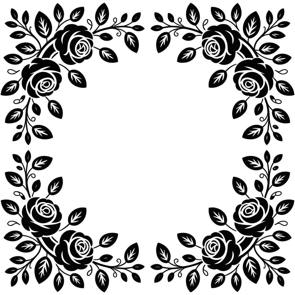 Elegant Black Floral Memorial Frame Design. vector