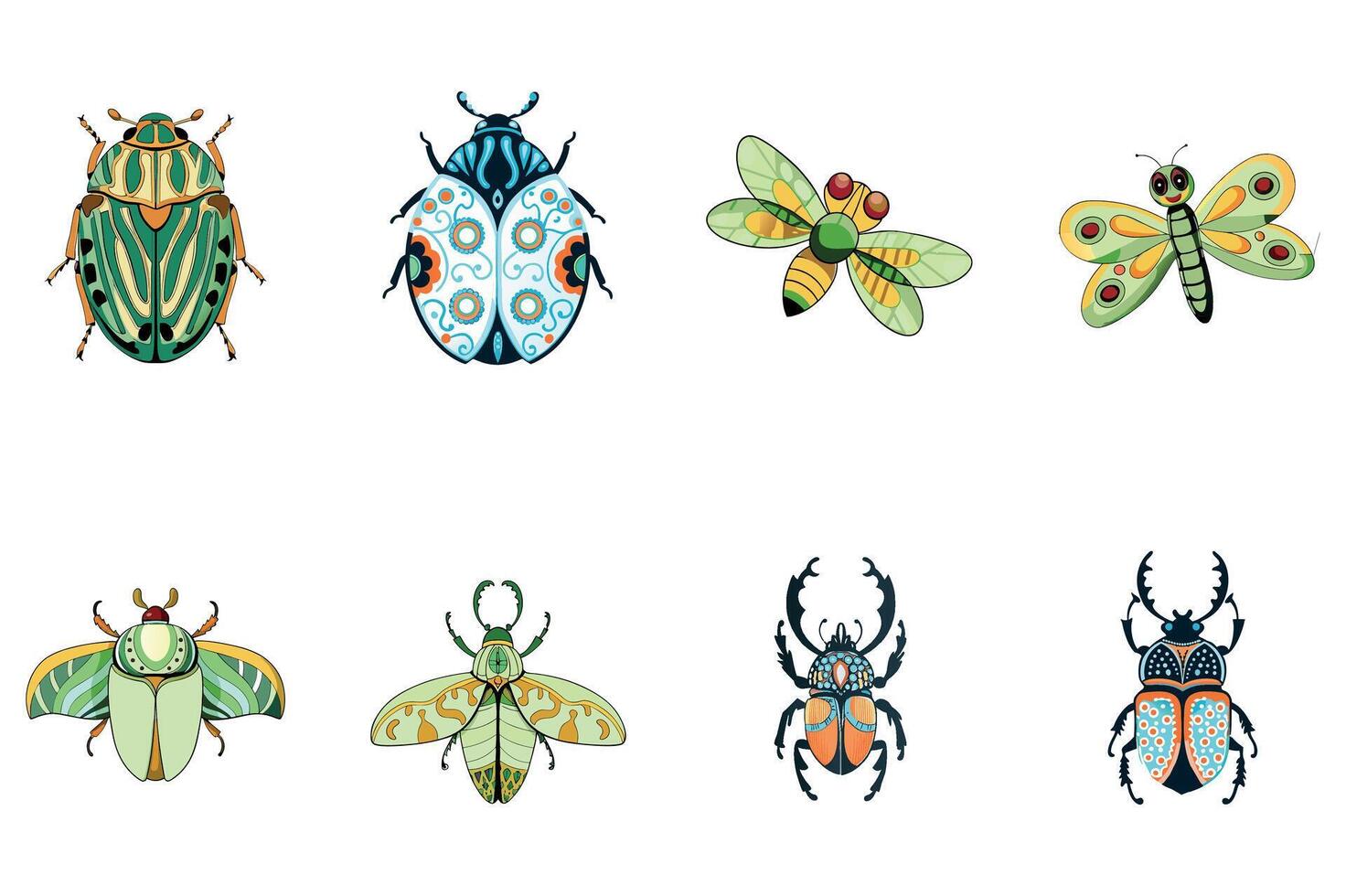 Whimsical Beetle Art Pack vector