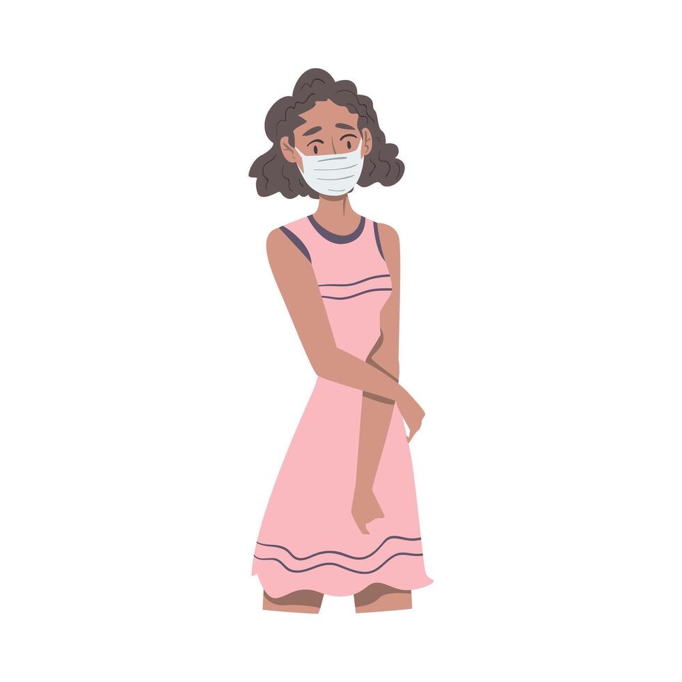 African American Woman Wearing Protective Face Mask for Virus Prevent, Protection from Virus Outbreak, Pandemic Prevention Concept Cartoon Style Illustration vector