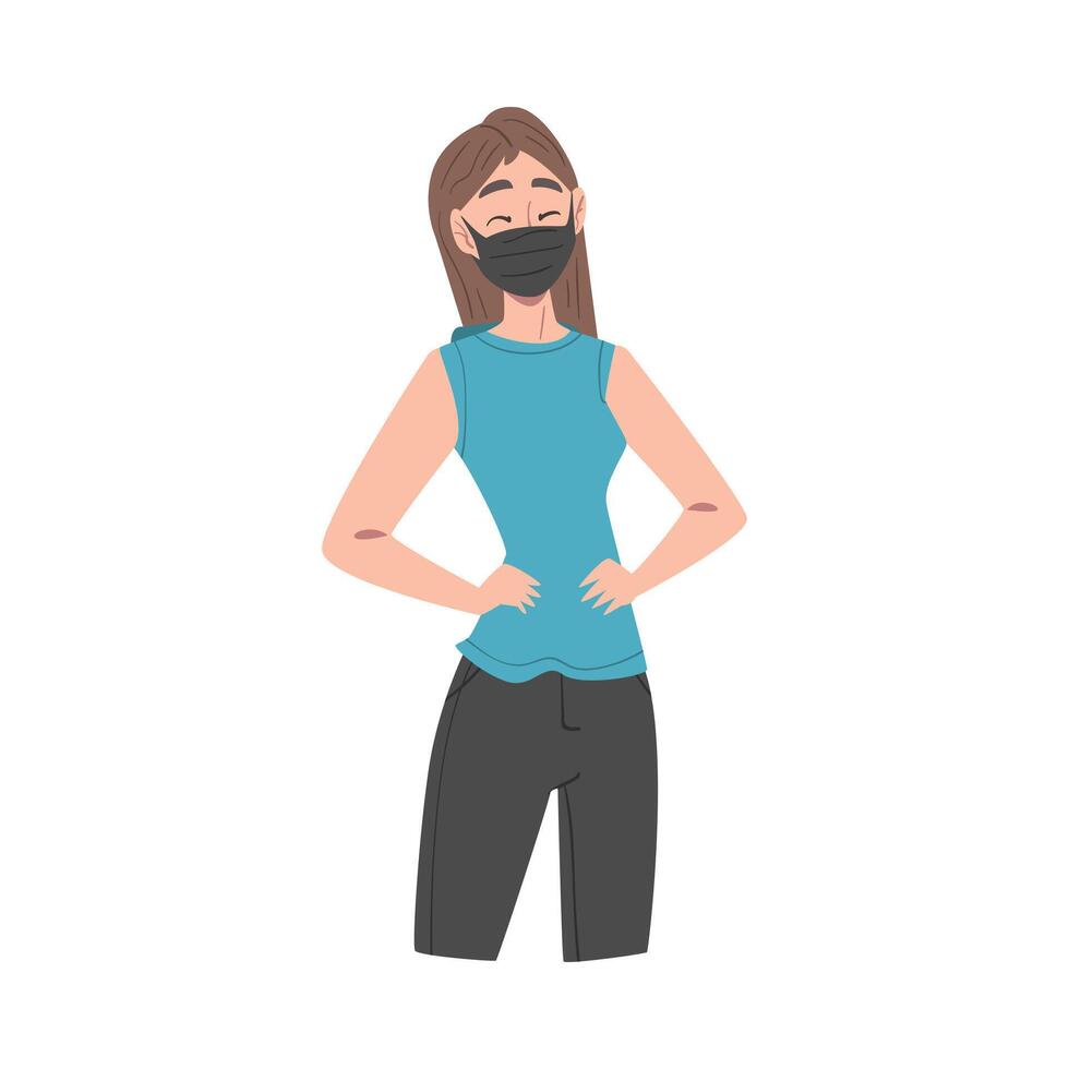 Young Woman Wearing Protective Mask, Protection from Virus Outbreak, Pandemic Prevention Concept Cartoon Style Illustration vector