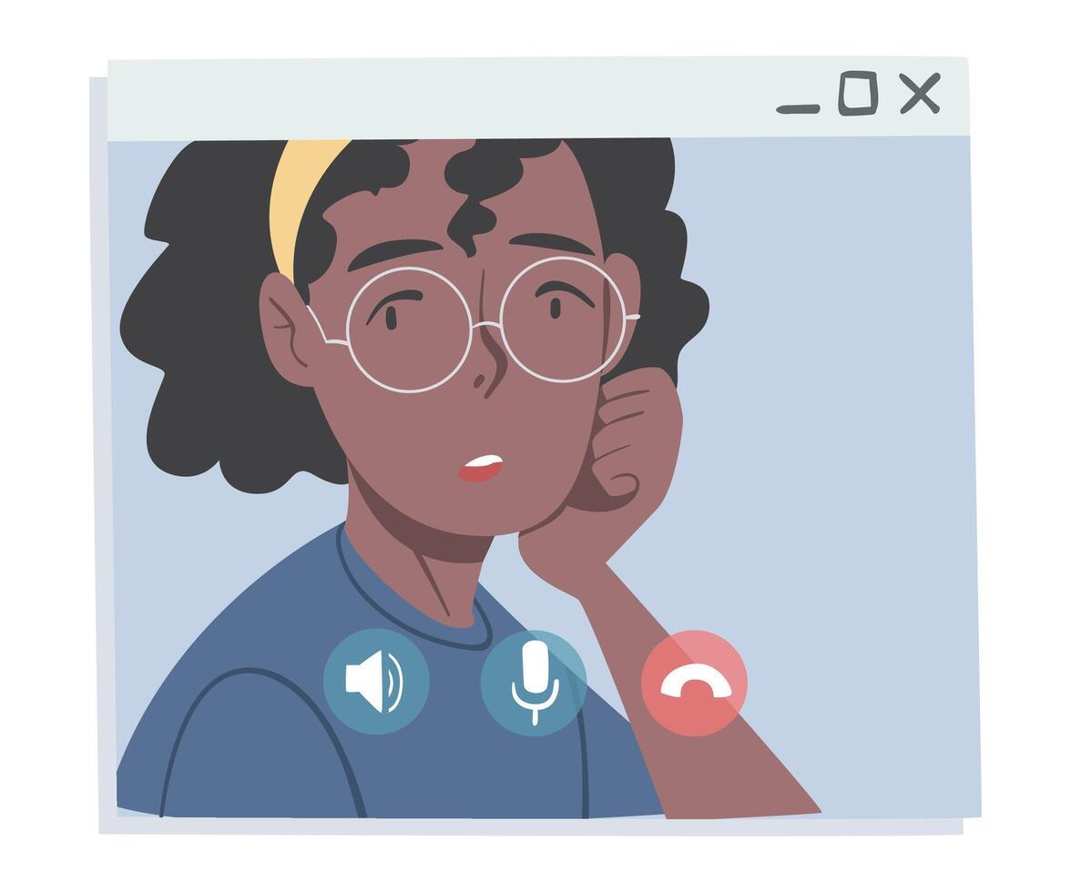 African Amercian Girl Having Call, People Chatting Online, Working from Home, Social Distancing Concept Illustration vector