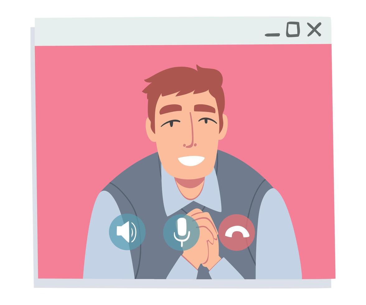 Businessman Having Call, People Talking to Each Other on Computer Screen, Person Working from Home, Social Distancing Concept Illustration vector