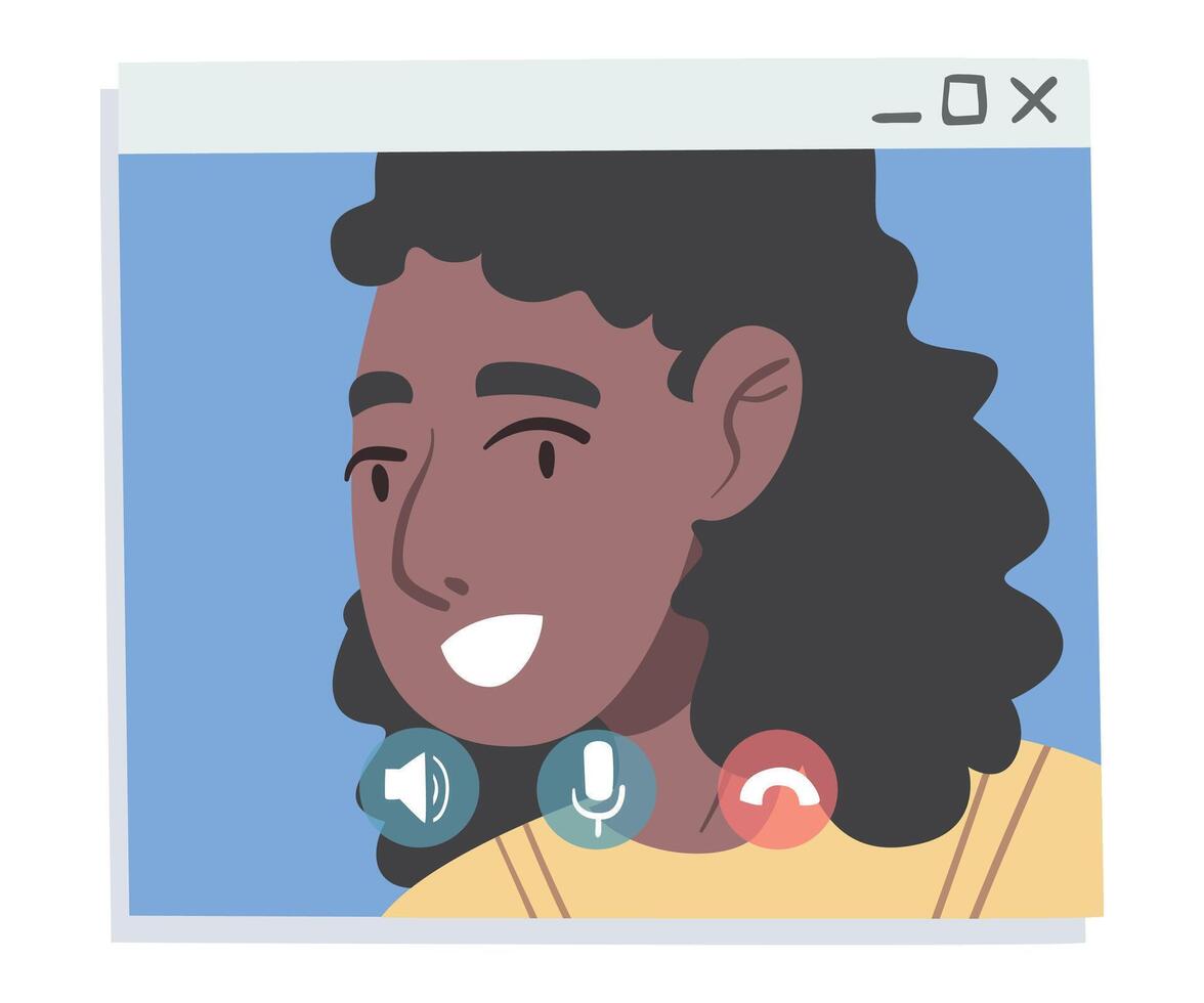 Smiling African American Girl Having Call, People Talking to Each Other on Computer Screen, Conference Call, Working from Home, Social Distancing Illustration vector
