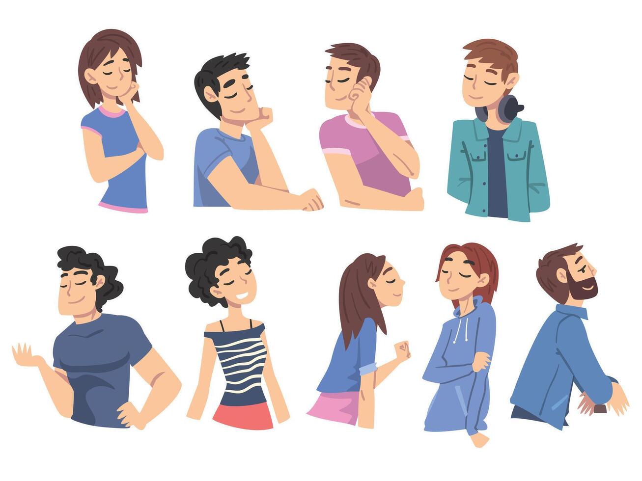 People Thinking up Ideas Set, Male and Female Persons Dreaming about Something Cartoon Style Illustration vector