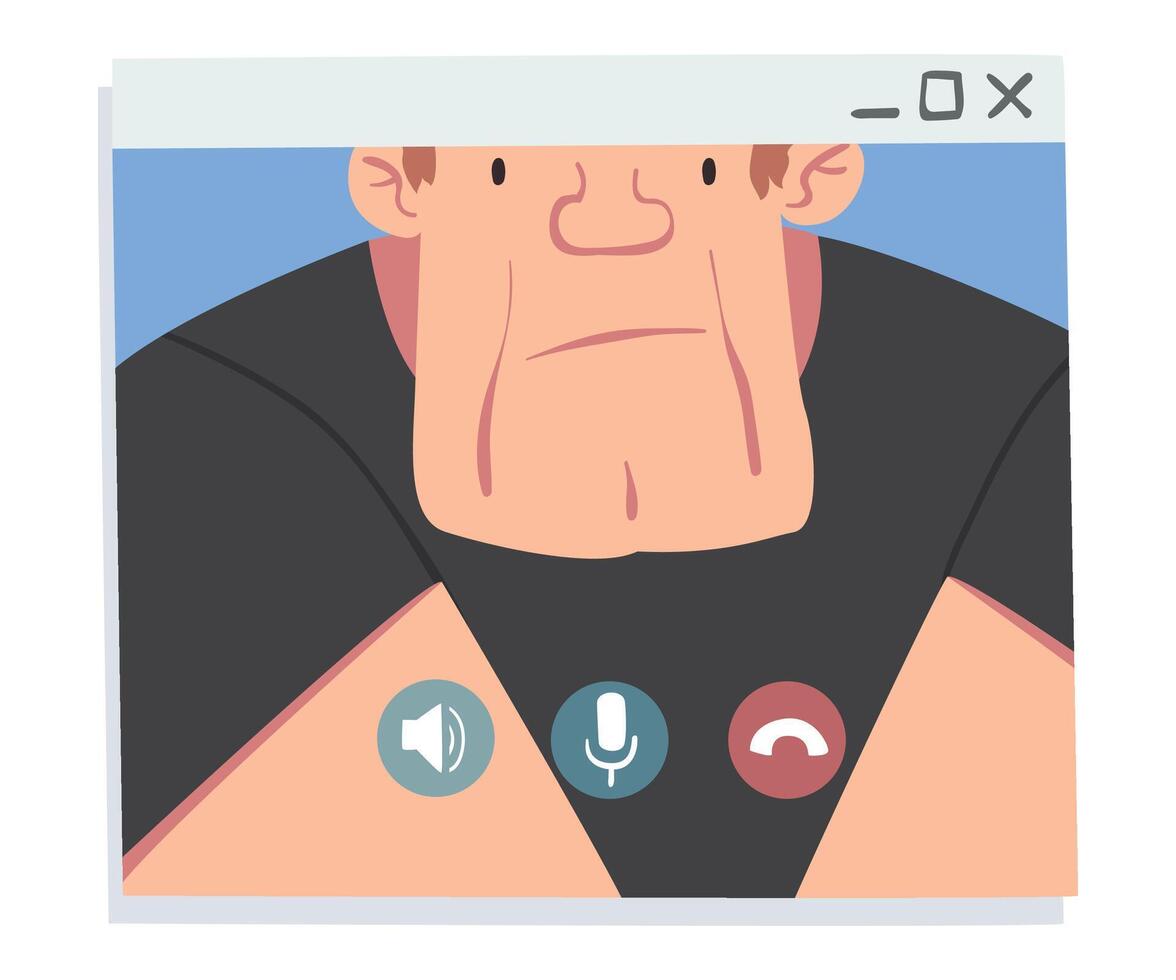 Mature Man Having Call, People Talking to Each Other on Computer Screen, Conference Call, Man Working from Home, Social Distancing Illustration vector