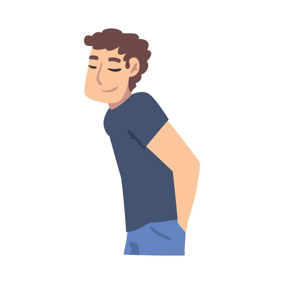 Boy Dreaming about Something with Closed Eyes Cartoon Style Illustration vector