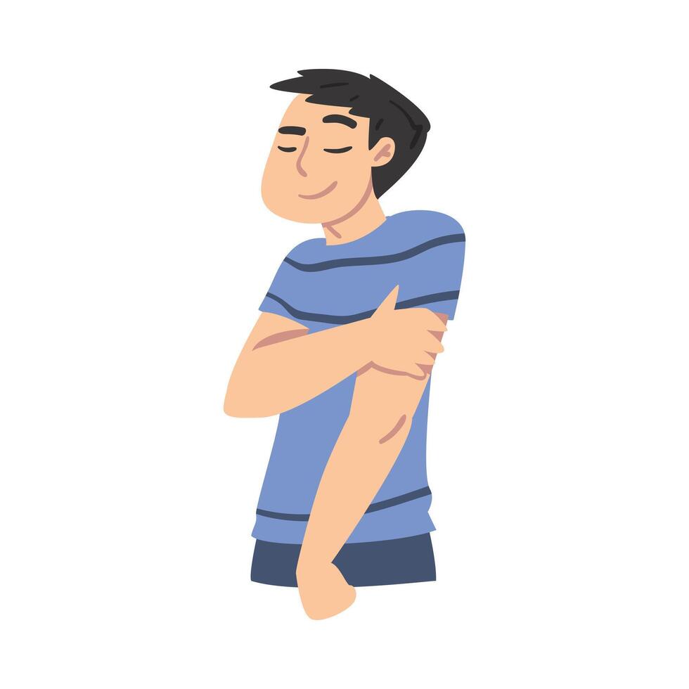 Young Man Dreaming about Something with Closed Eyes Cartoon Style Illustration vector
