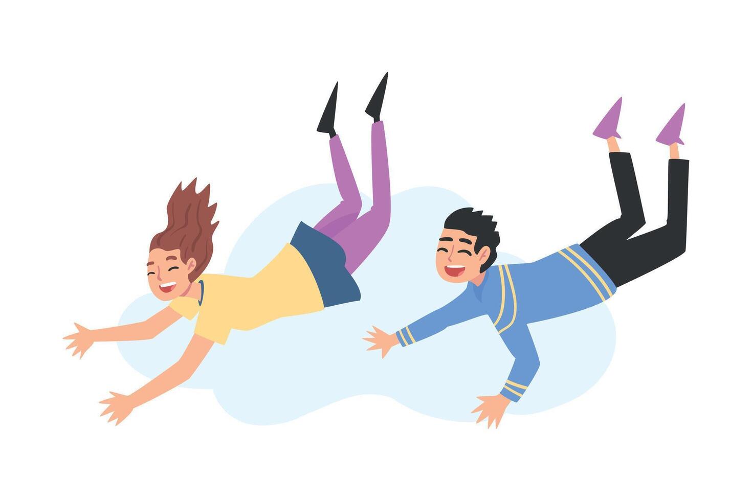 Happy Teenagers Flying in the Sky, Smiling Dreaming Boy and Girl Floating in the Air Cartoon Style Illustration vector