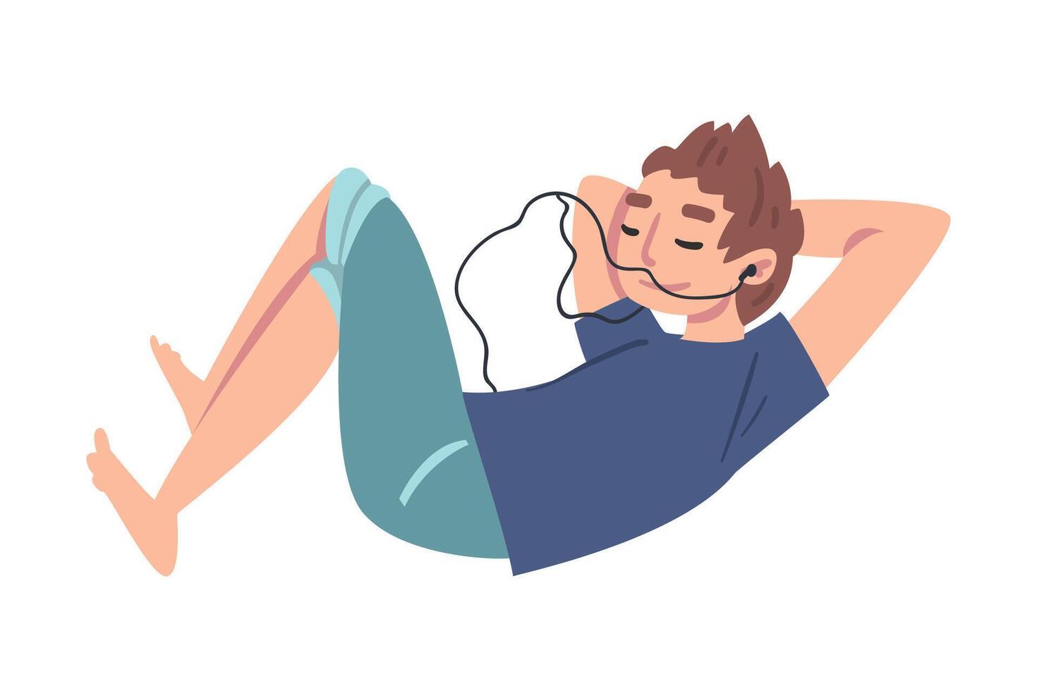 Teenage Boy Flying in the Sky while Listening to Music, Happy Person Dreaming and Enjoying Music Cartoon Style Illustration vector
