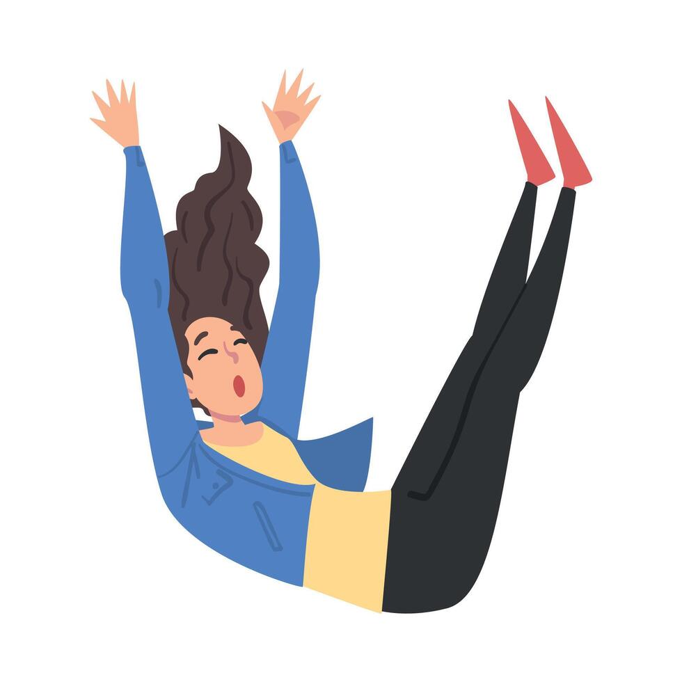 Teenage Girl Flying in the Sky, Happy Person Dreaming, Striving for Success or Spiritual Growth Cartoon Style Illustration vector