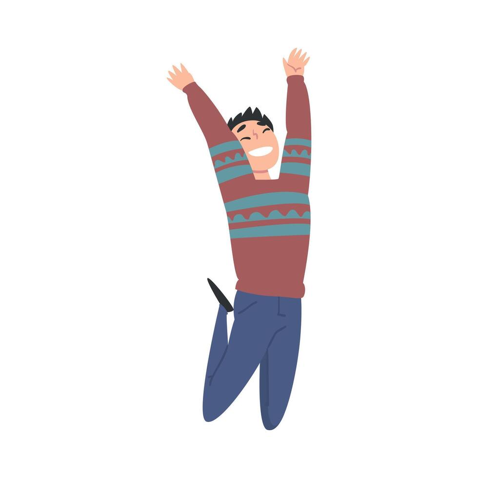 Happy Teenage Boy Flying in the Sky, Smiling Guy Dreaming of Higher Achievement in Life Cartoon Style Illustration vector