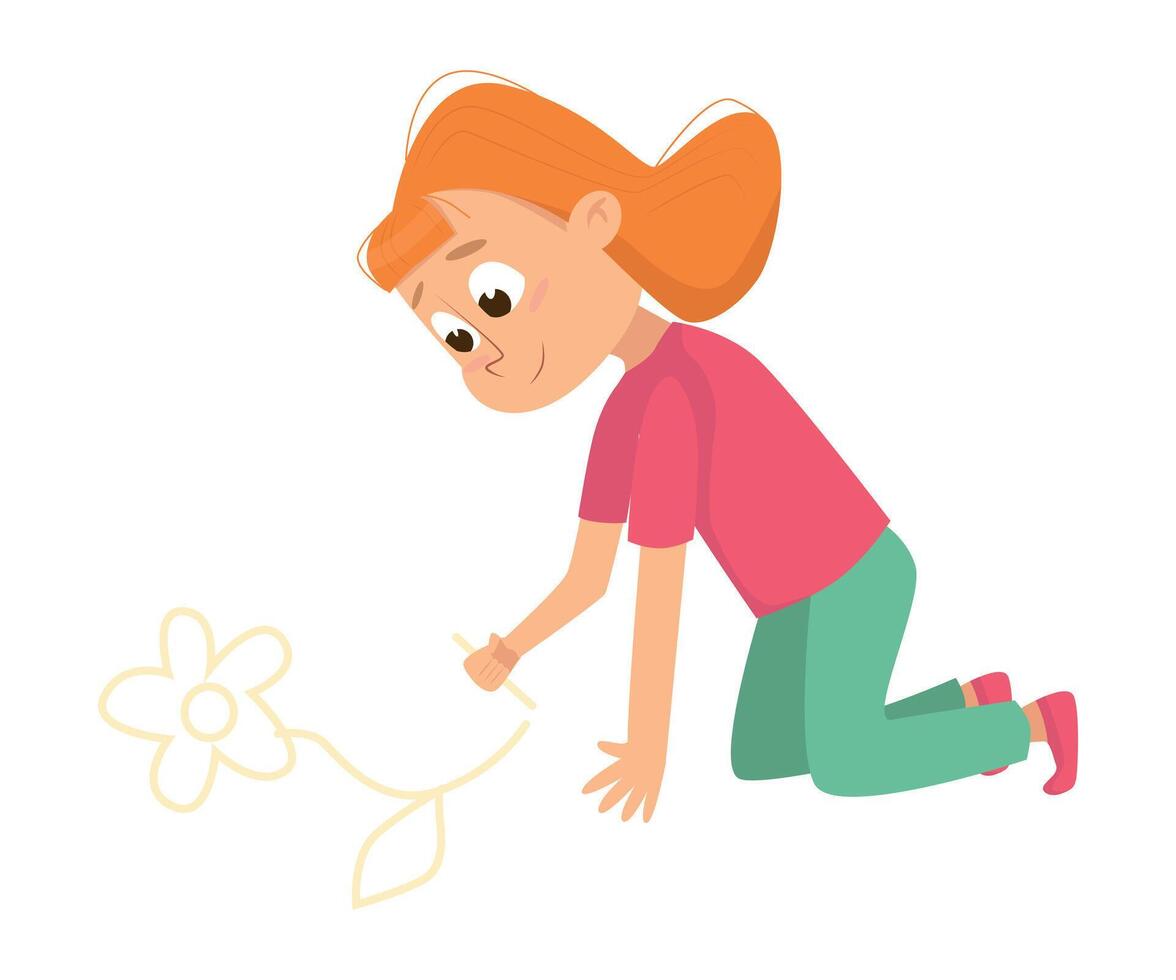 Cute Little Girl Playing on Playground Outdoors Cartoon Style Illustration vector