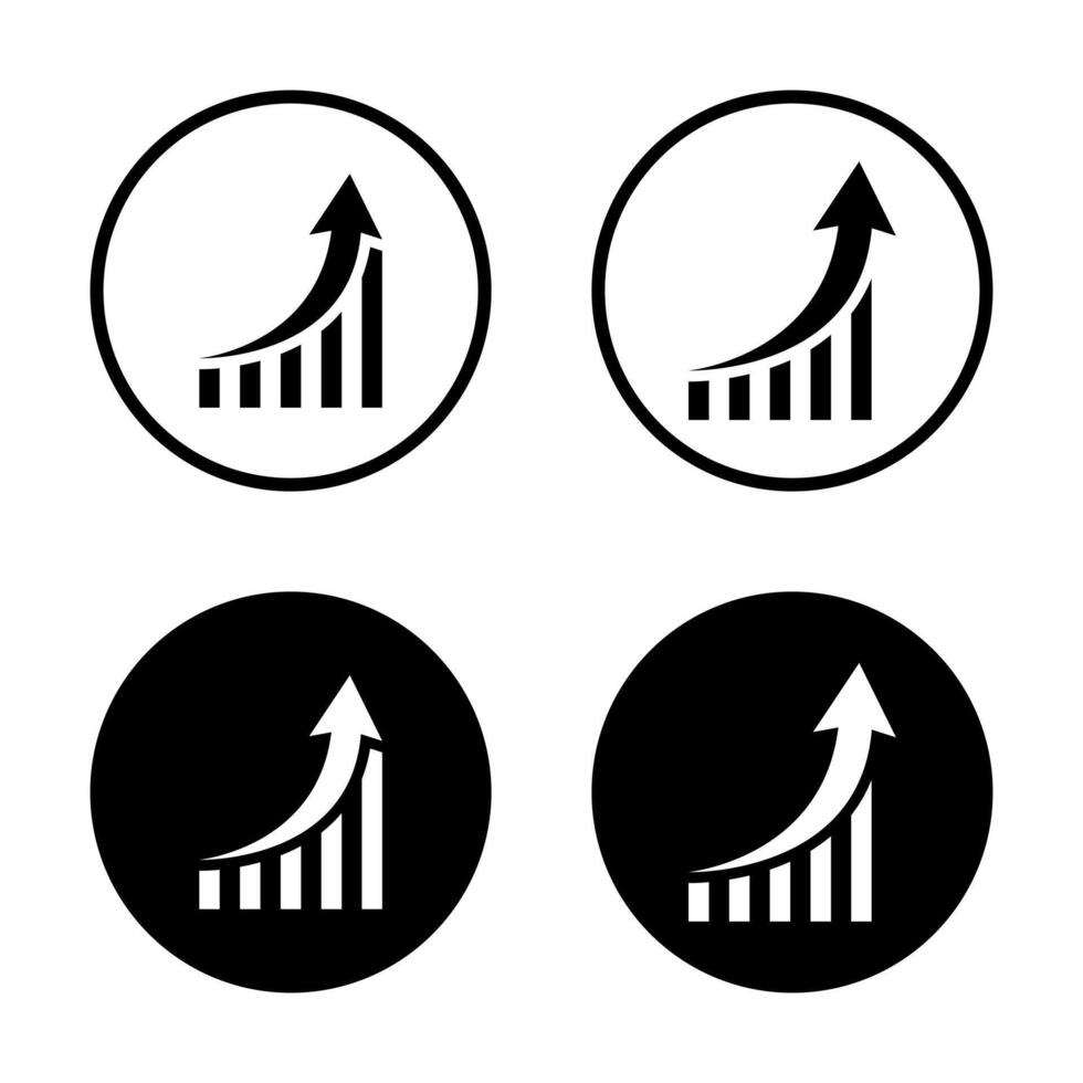 Bar graph growth icon on black circle. Revenue increase chart sign symbol vector
