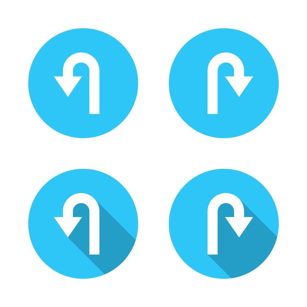 U turn arrow icon with long shadow. Left and right direction sign symbol vector