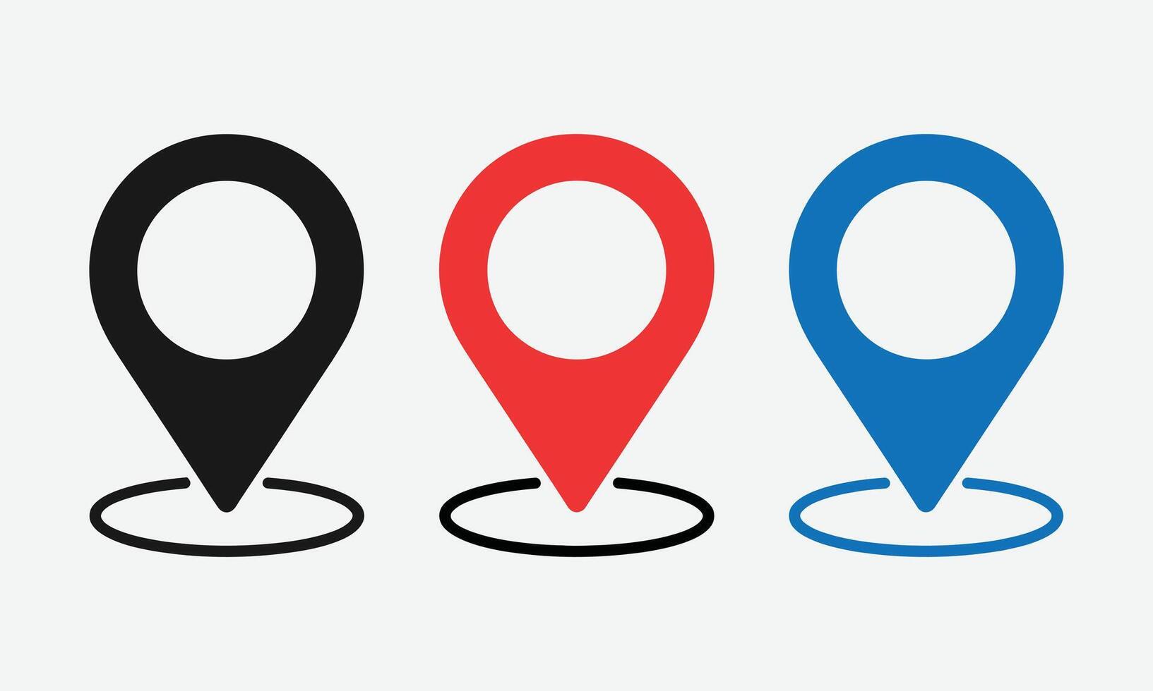 Set of three location pin icons in black red and blue vector