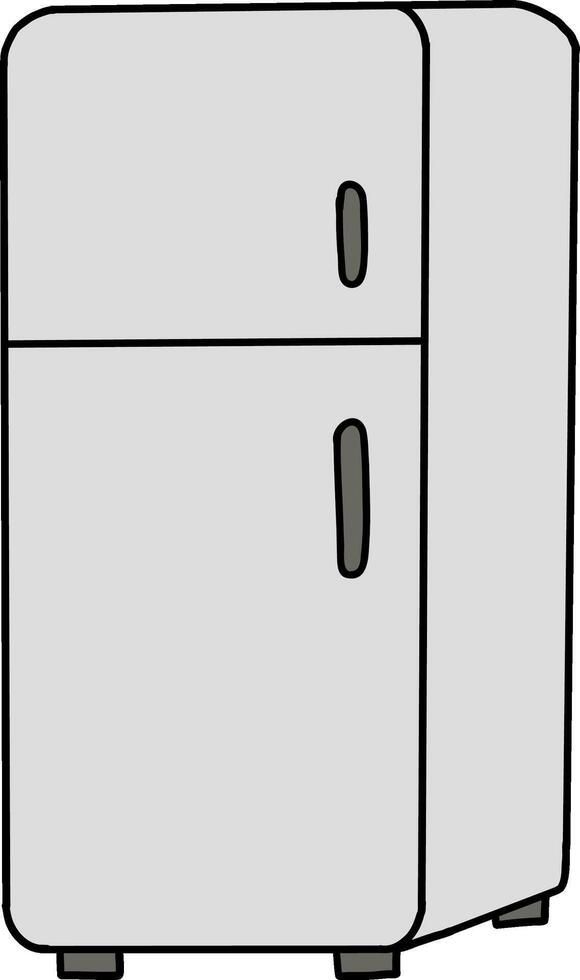 Kitchenware hand drawn doodle, Classic refrigerator with a top freezer and sleek design. vector