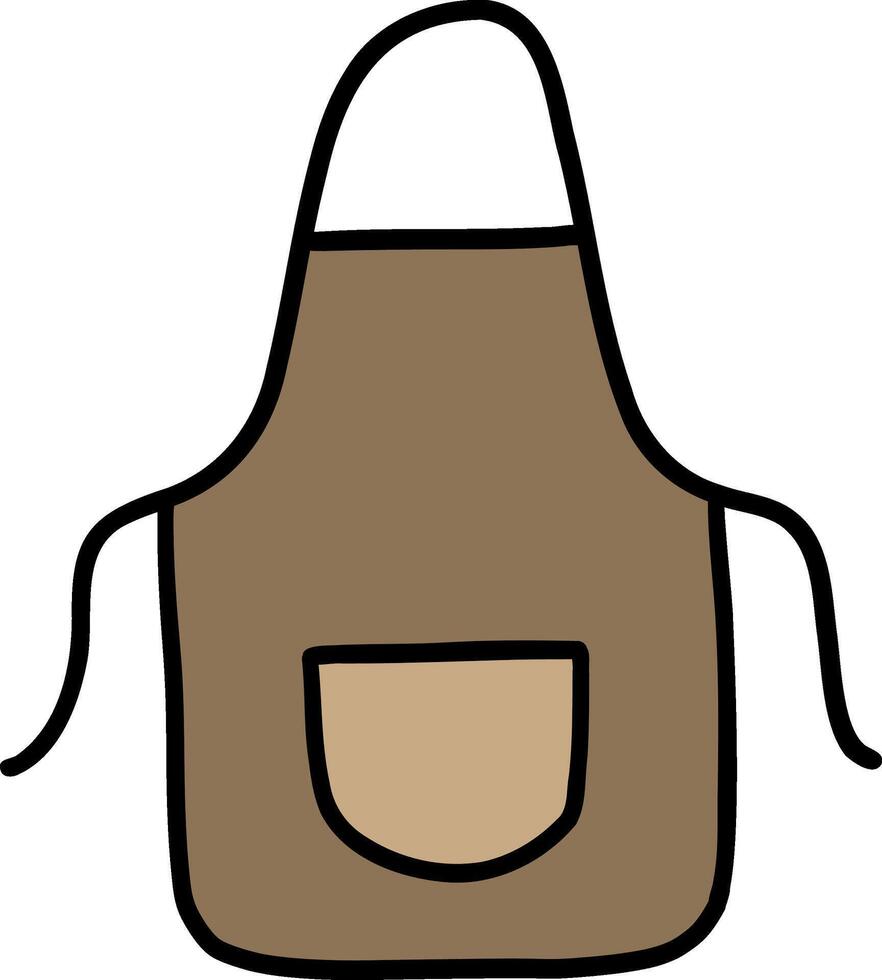 Kitchenware hand drawn doodle, Brown apron with a pocket, suitable for cooking or crafting. vector
