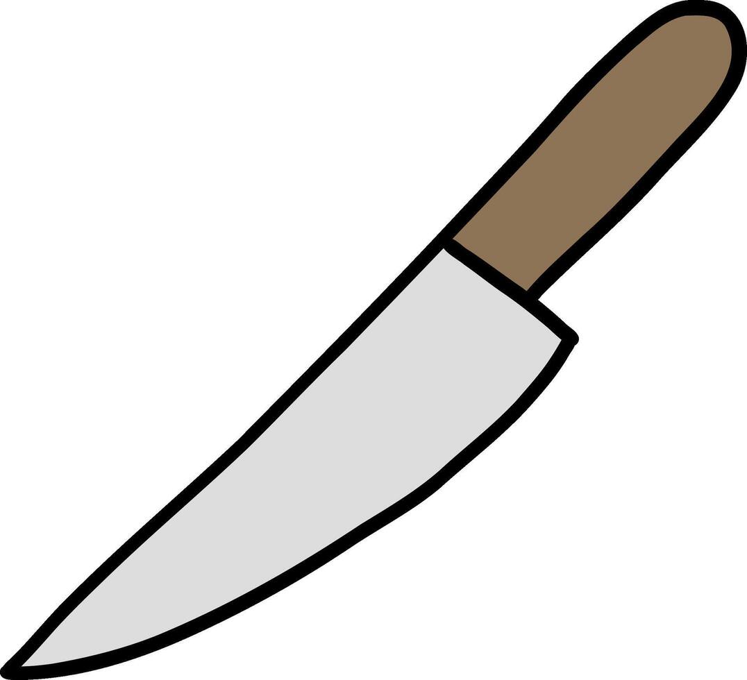 Kitchenware hand drawn doodle, Cartoon-style kitchen knife with a wooden handle. vector