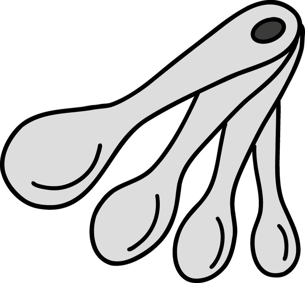 Kitchenware hand drawn doodle, Measuring spoons arranged in a fan shape for cooking or baking. vector
