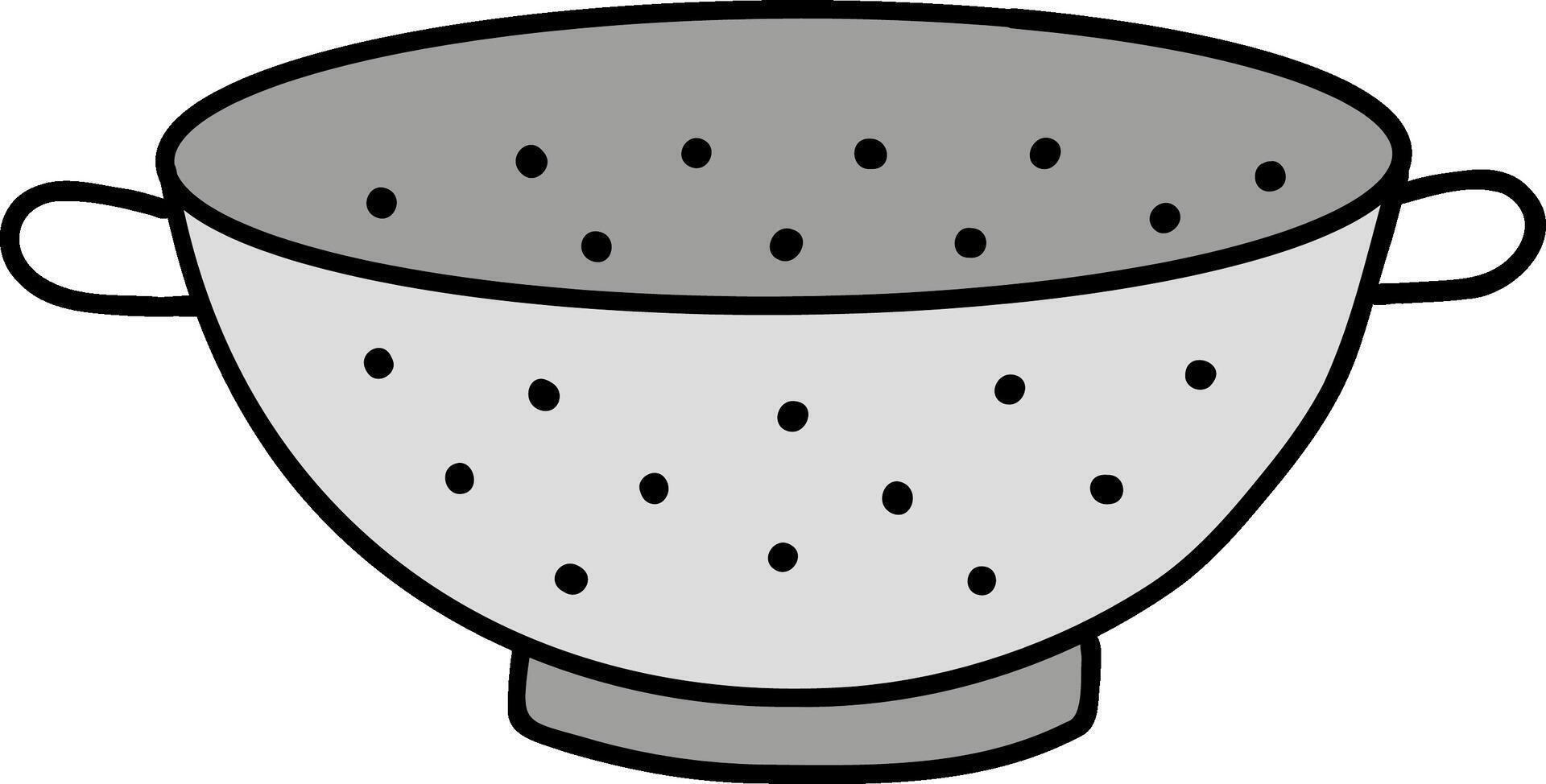 Kitchenware hand drawn doodle, Colander with handles and holes for draining food. vector