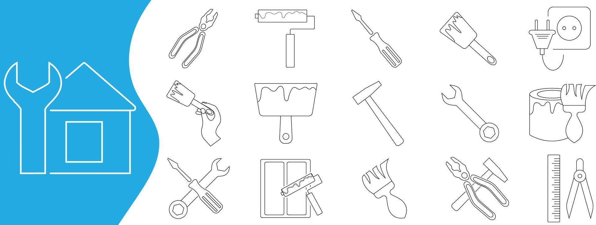 Home Repair Tools Line Icons Set - Editable Stroke vector