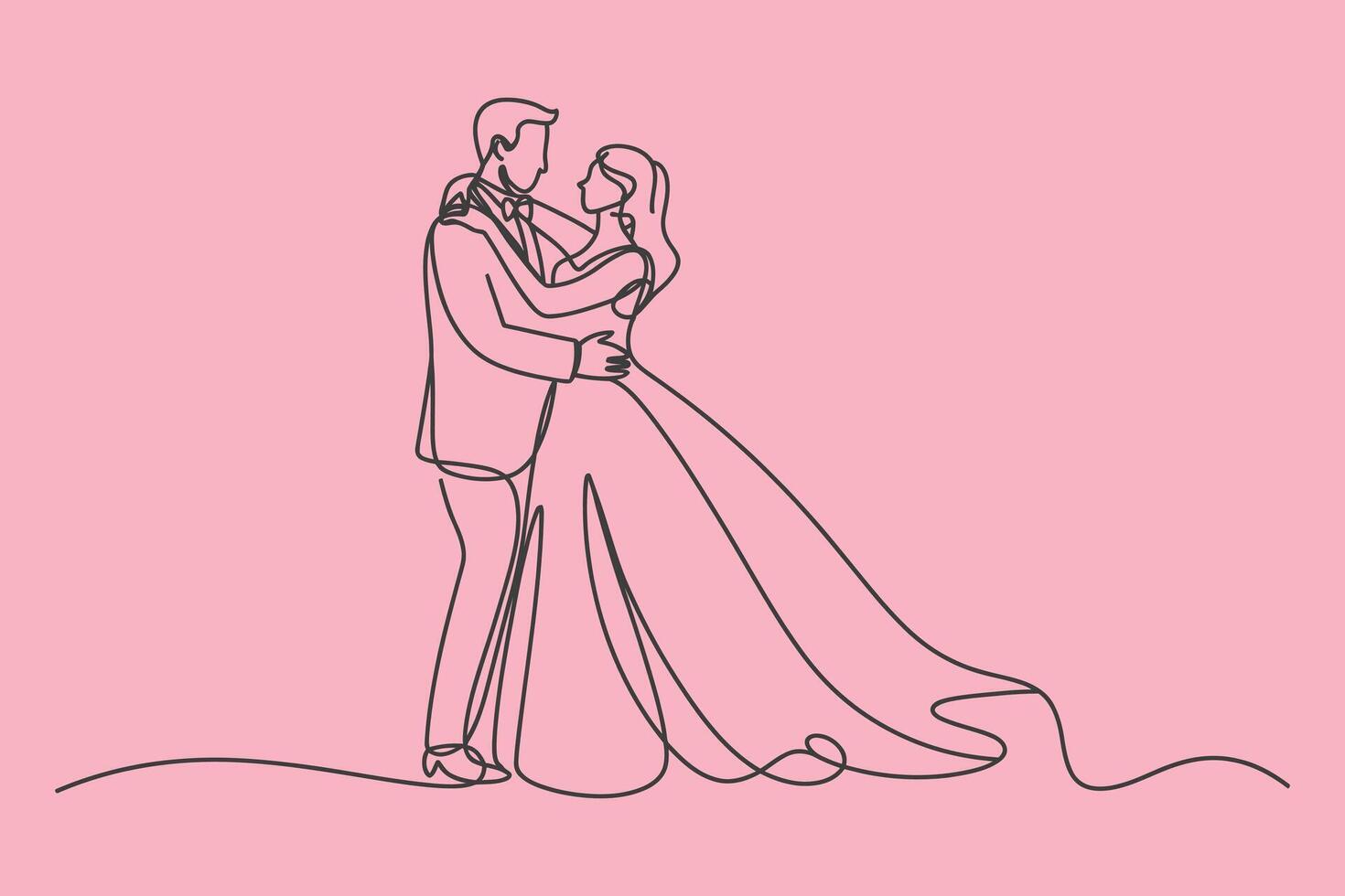 Elegant one line drawing of a wedding couple vector