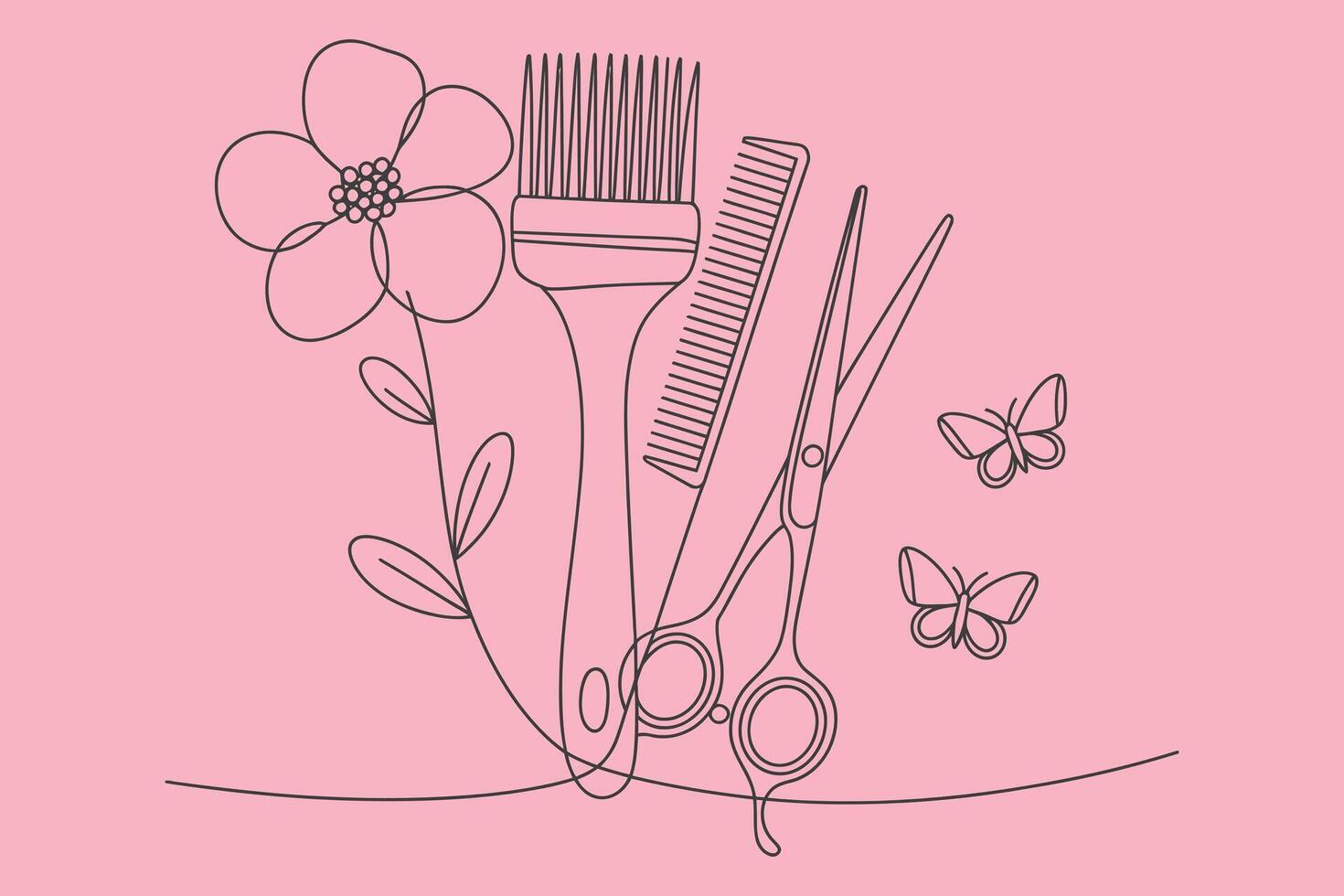 Hair salon tools with floral and butterfly design vector