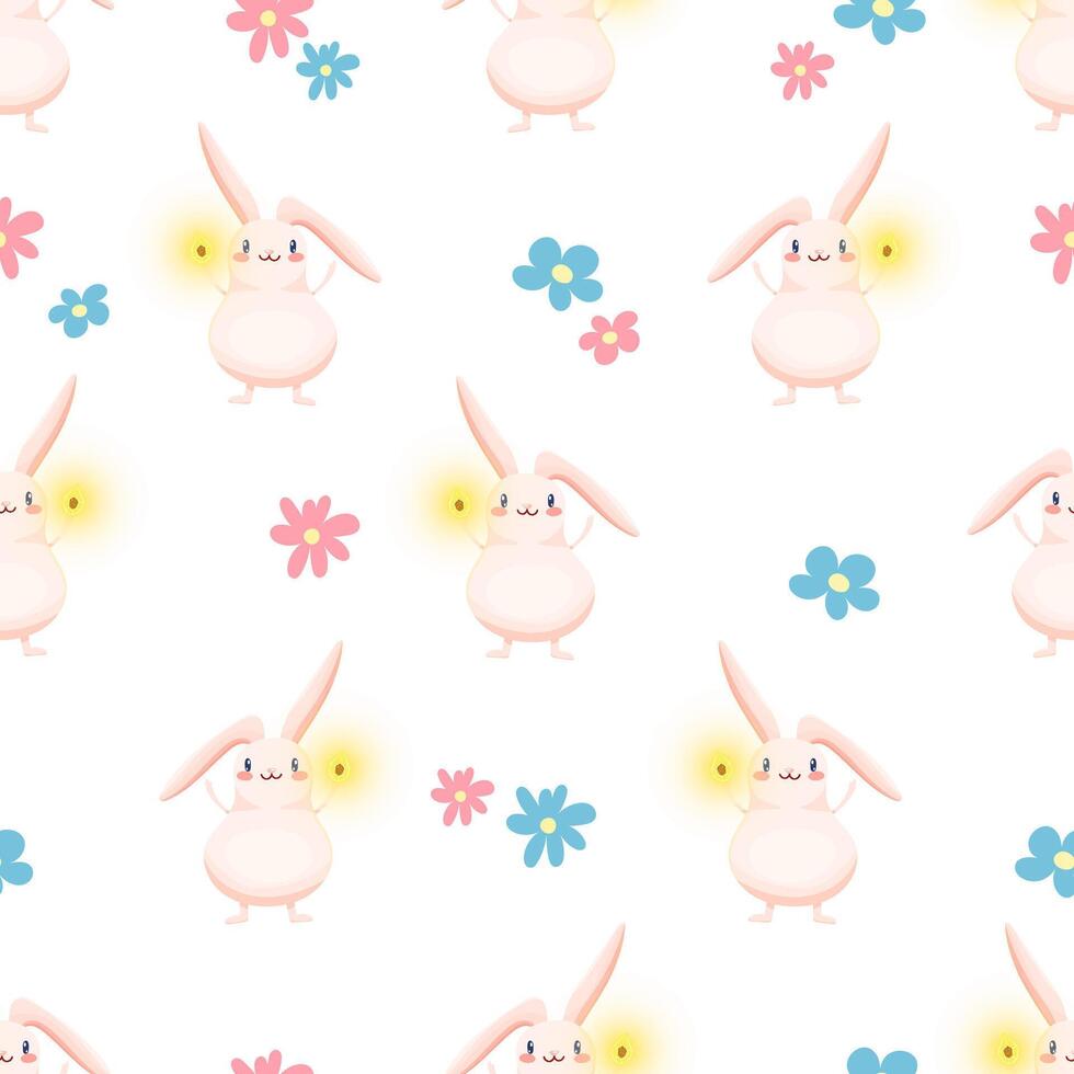 Cute bunnies with flowers pattern vector