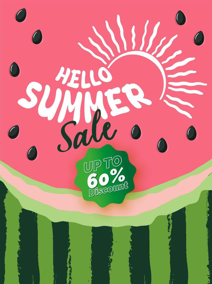 A graphic design resembling a watermelon slice features a pink and green background vector
