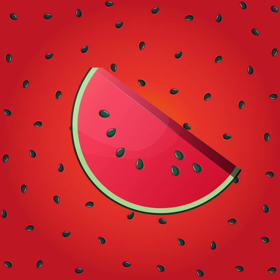 Illustration of a watermelon slice with a bright red interior and black seeds vector