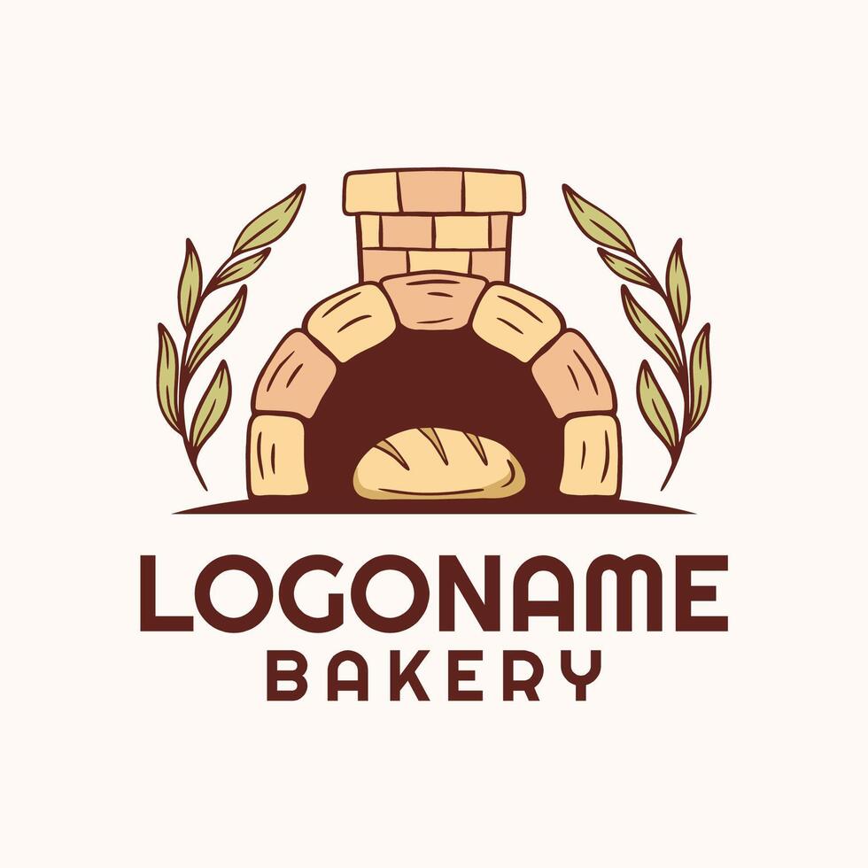 Logo for a bakery with a brick oven and a loaf of bread, suitable for bakery, restaurant and cafe vector