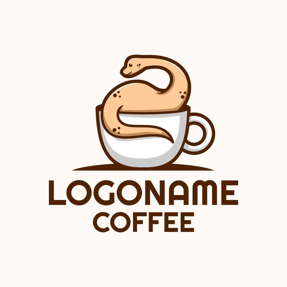 Coffee logo template, the logo features dinosaur an cup suitable for restaurant and cafe vector