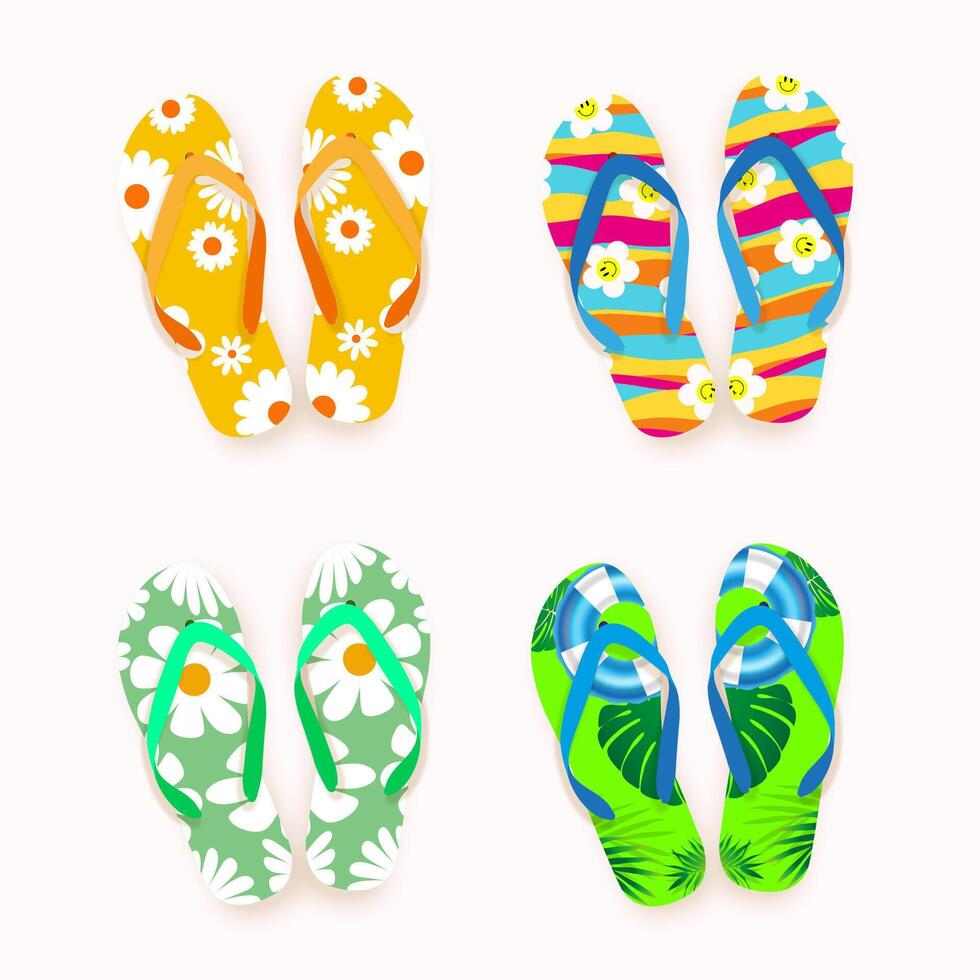 Brightly colored flip flops collection vector