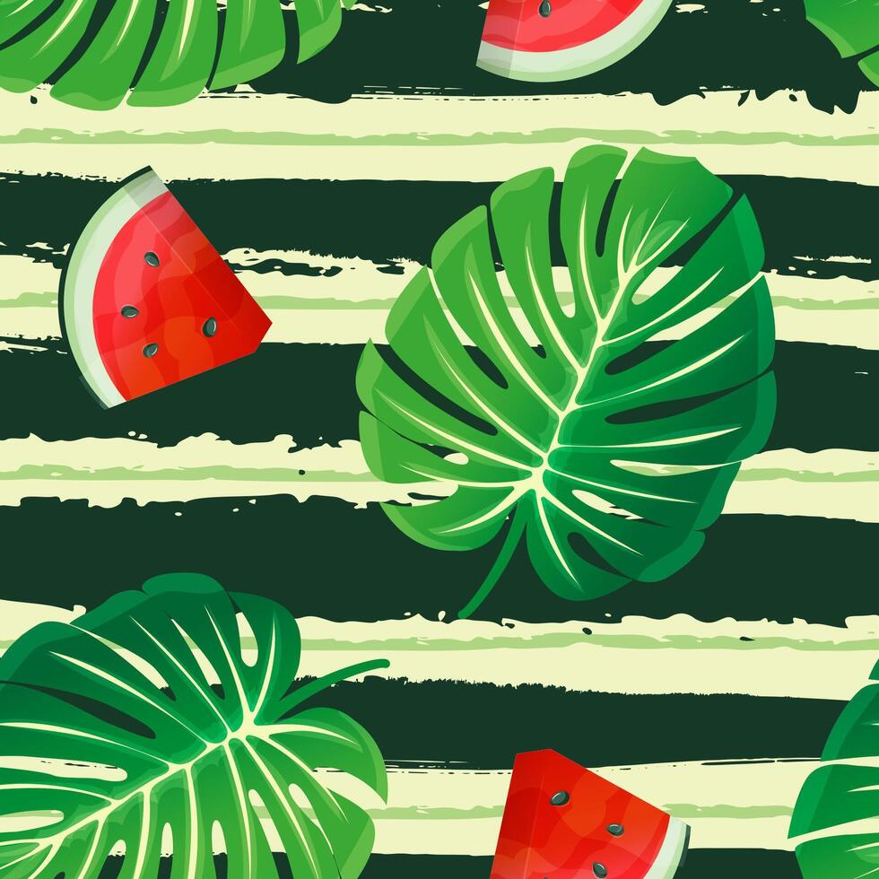 tropical leaves and watermelon pattern vector