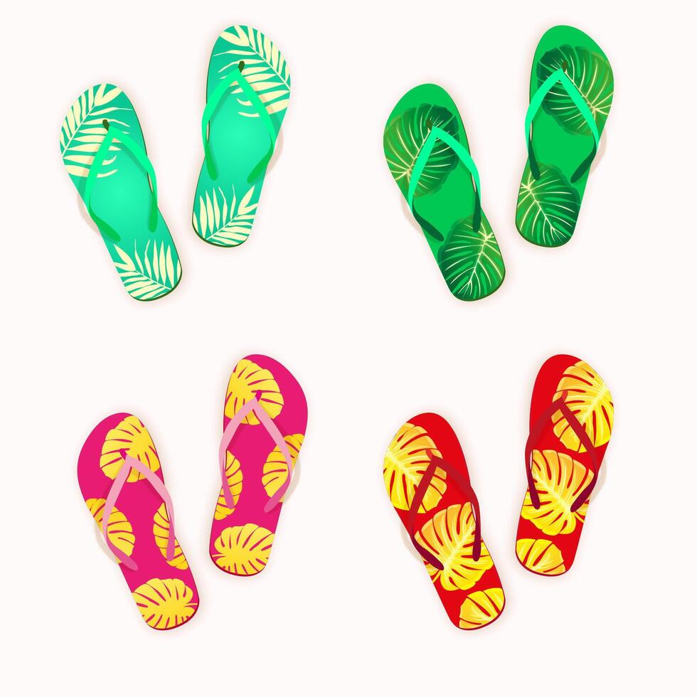Flip flops with colorful leaf designs vector