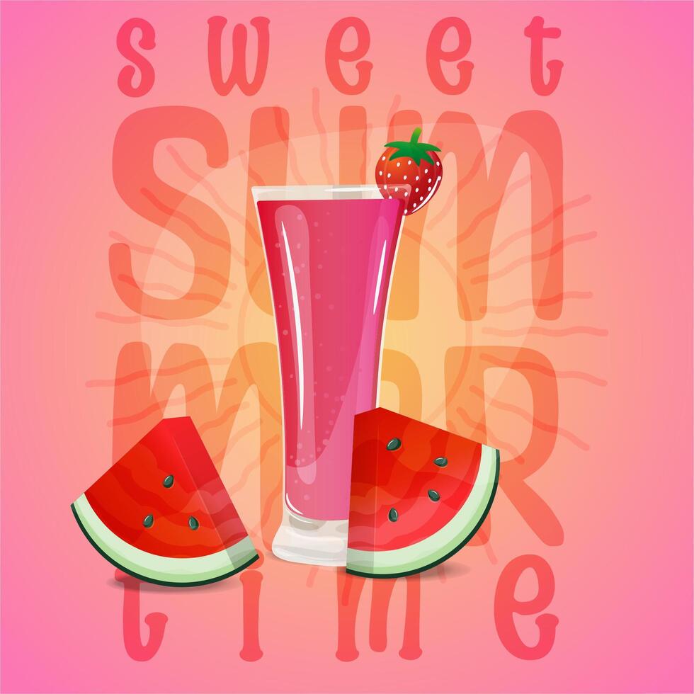 Watermelon drink with strawberry garnish vector