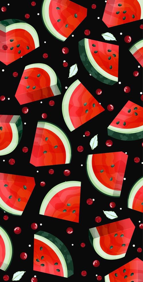 Colorful watermelon slices on black background vector