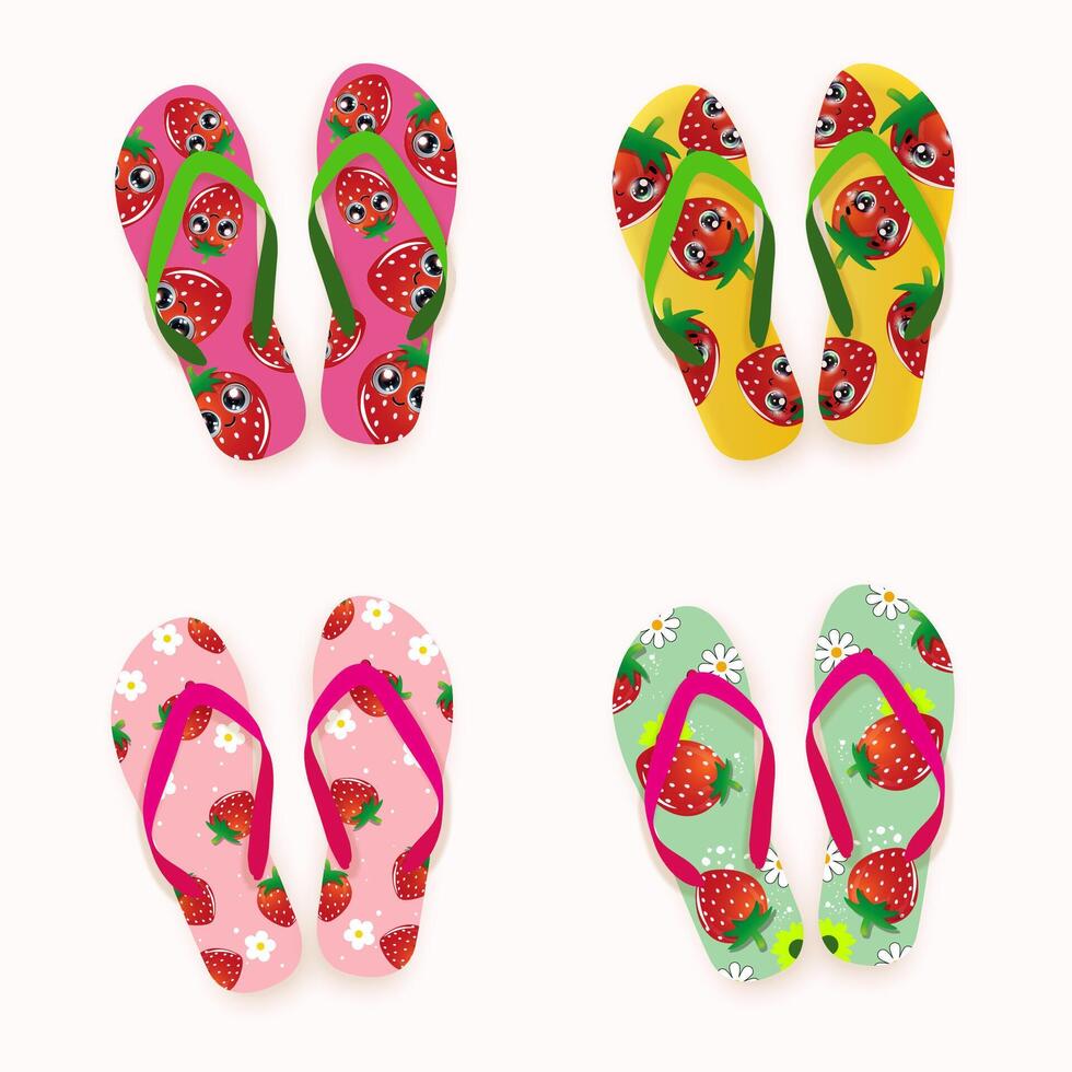 Strawberry themed flip flop designs vector