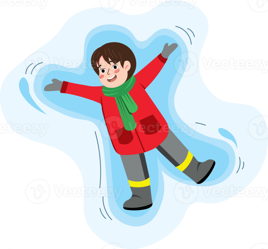 Peaceful Moment of Child Lying in the Snow Making an Angel png