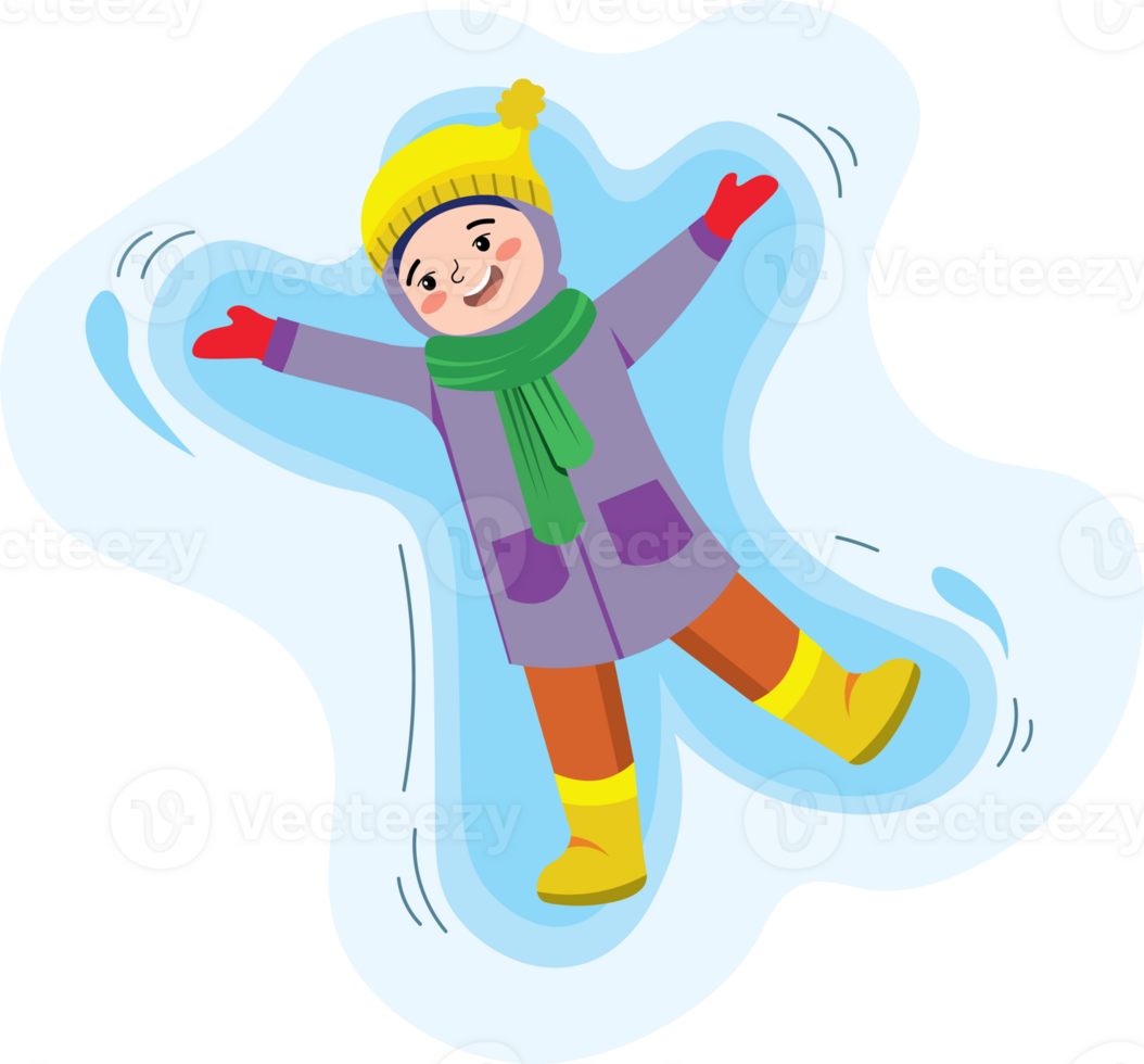Snowy Fun with Child Making an Angel on the Ground png
