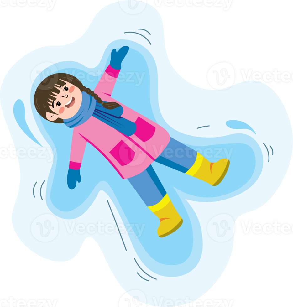 Kid Making Snow Angel on a Winter Day png