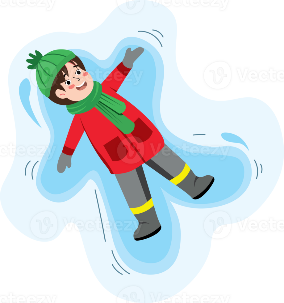 Boy Lying in Snow Forming a Snow Angel png